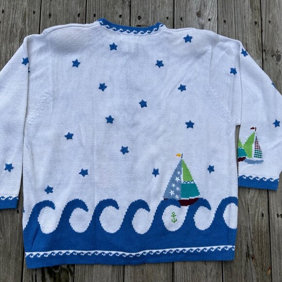 The Quacker Factory women's 2X cardigan sweater sailboats boats - Picture 7 of 16